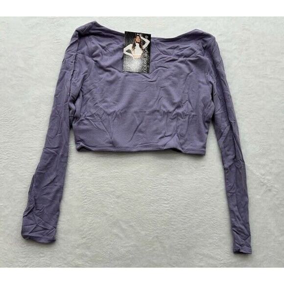 NWT Naked Wardrobe Scoop Neck Crop Top Long Sleeve Stretch Iris Plus Size 1X - Picture 8 of 10